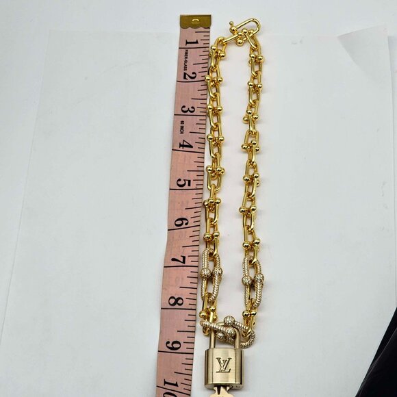 Auth Louis Vuitton Lock & Key w/Unbranded 925 Pure Silver Gold Plated Necklace - Picture 6 of 13